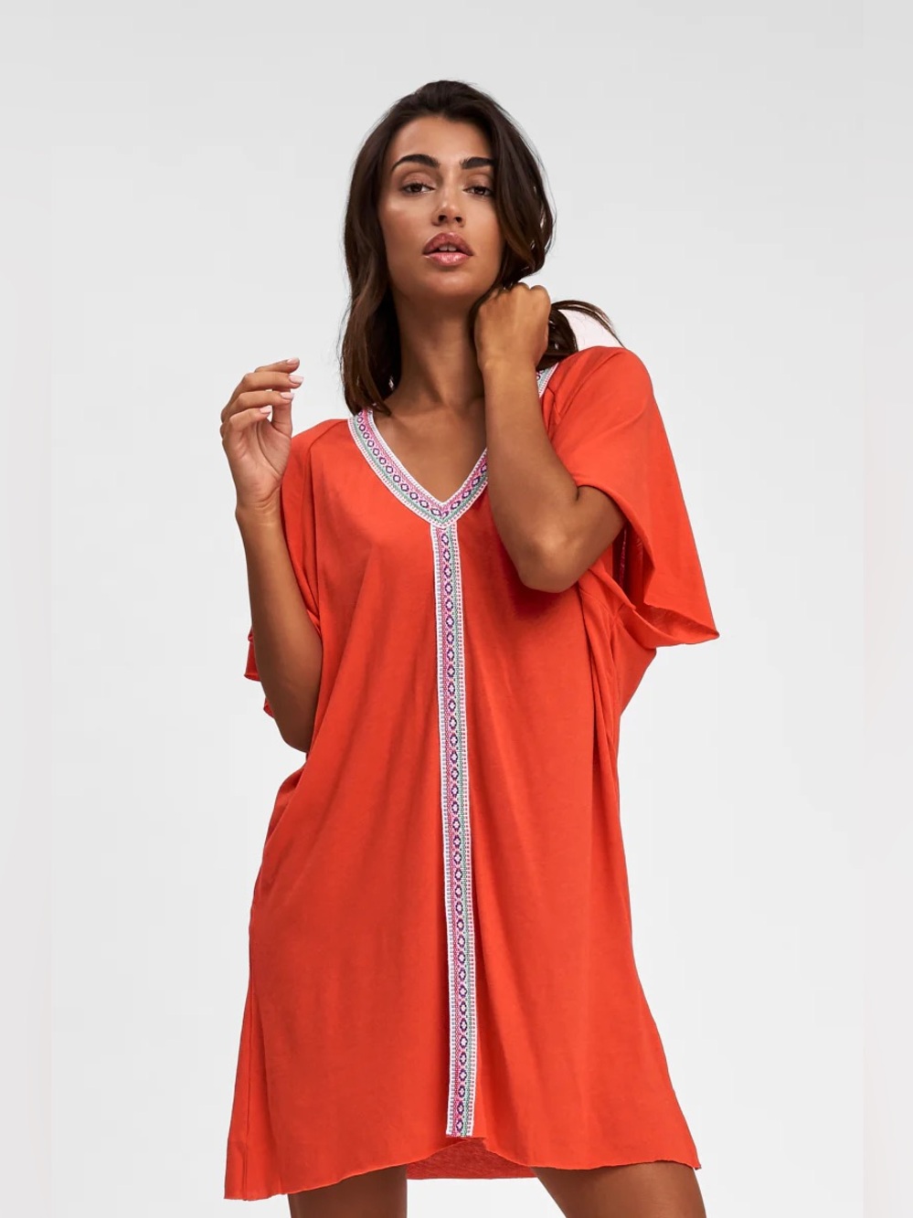 Pitusa Mini Pima Abaya Beach/Pool Cover-up - Petite in Blood Orange - Like New